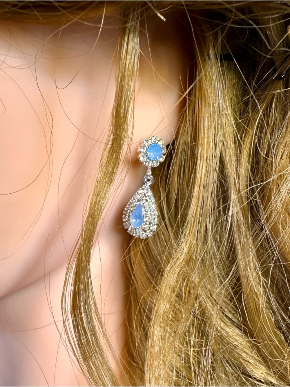 Ice Blue Crystal Necklace & Earrings Set Silver Tone | Bridal Prom Formal - Picture 7 of 15